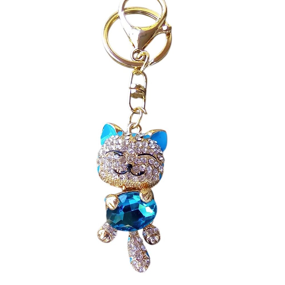 Blue Cat Rhinestone Bag Charm